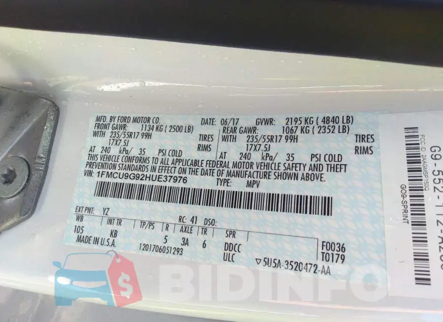 1FMCU9G92HUE37976 Photo# 9