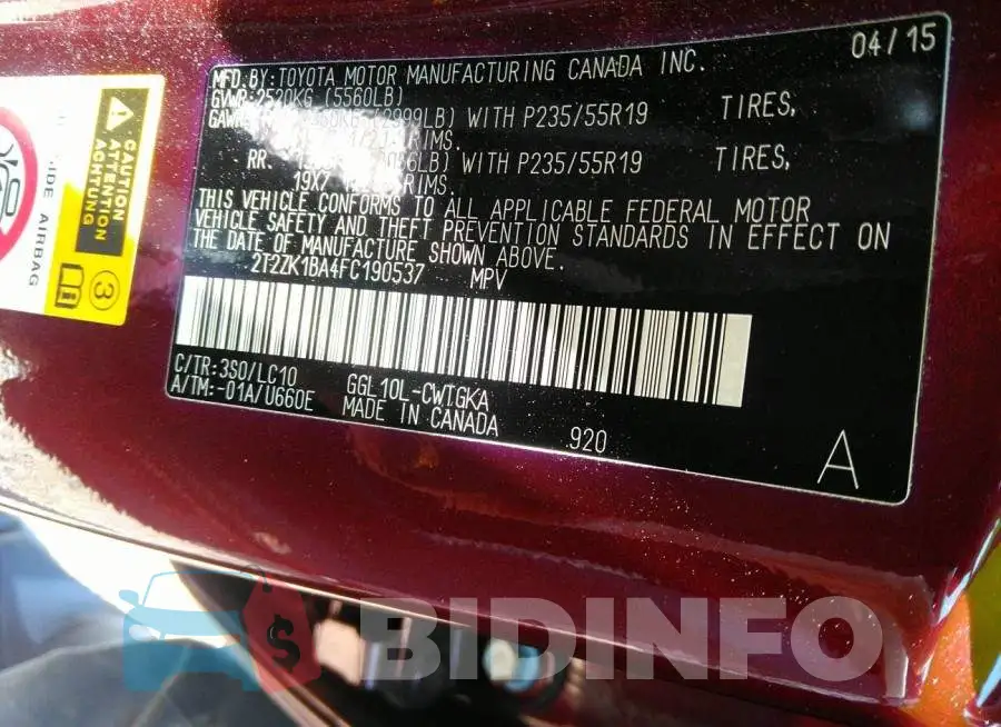 2T2ZK1BA4FC190537 Photo# 9