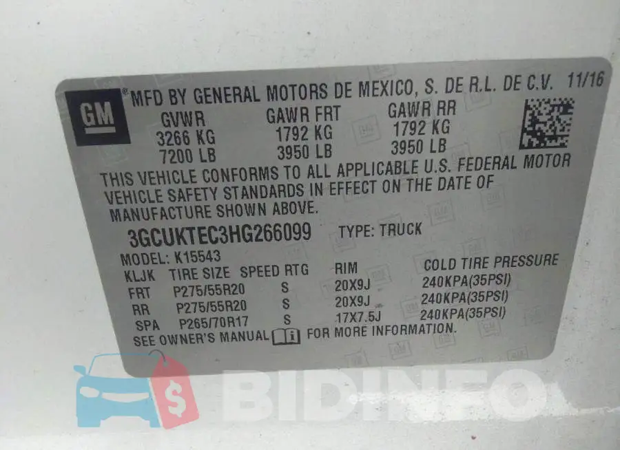3GCUKTEC3HG266099 Photo# 9