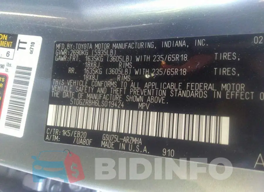5TDGZRBH6LS019424 Photo# 9