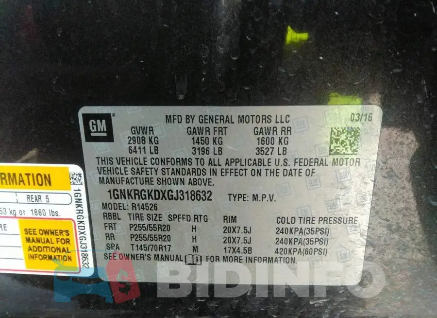 1GNKRGKDXGJ318632 Photo# 9