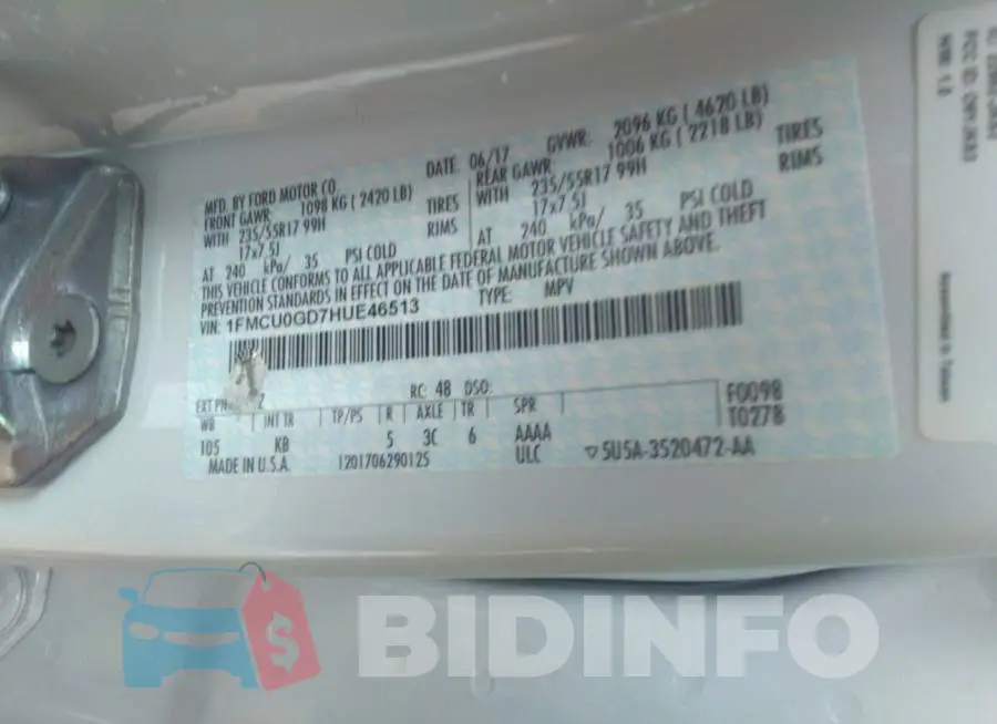 1FMCU0GD7HUE46513 Photo# 9