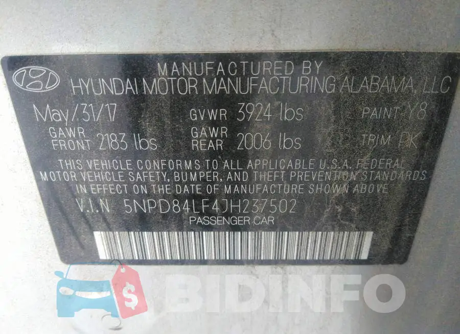 5NPD84LF4JH237502 Photo# 9