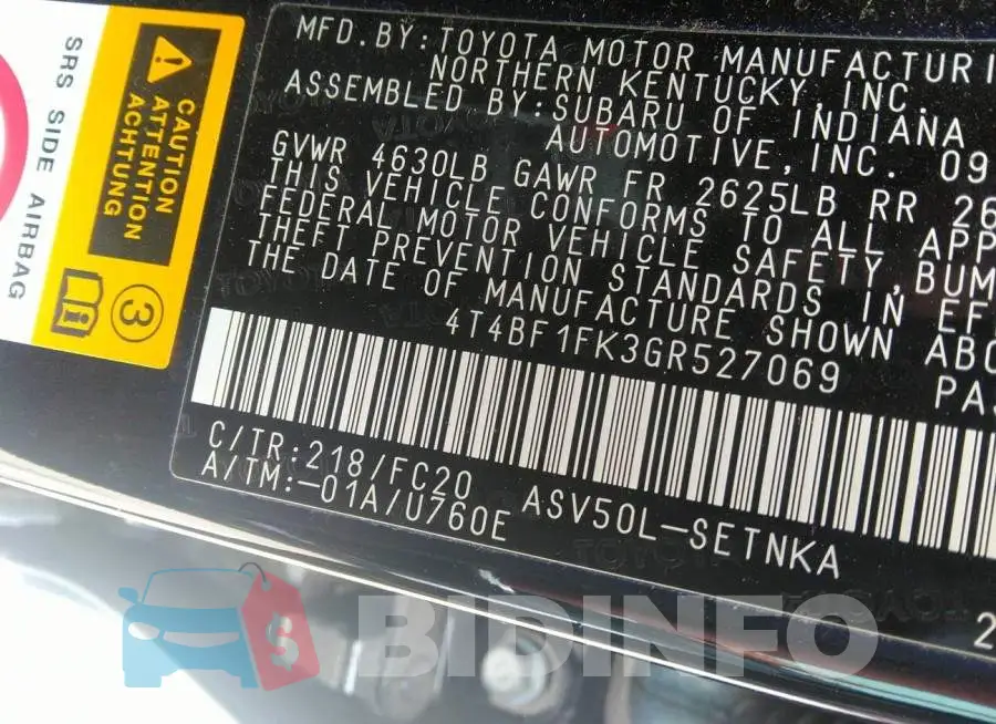 4T4BF1FK3GR527069 Photo# 9