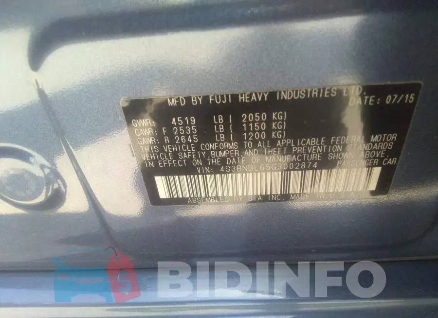 4S3BNBL65G3002874 Photo# 9