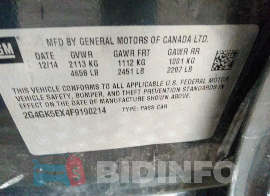 2G4GK5EX4F9190214 Photo# 9