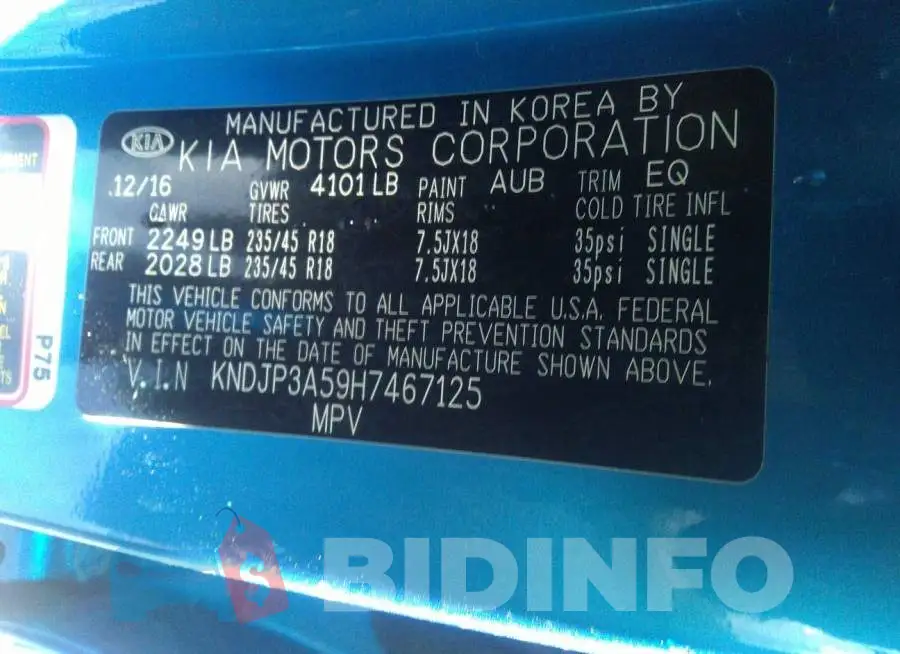 KNDJP3A59H7467125 Photo# 9