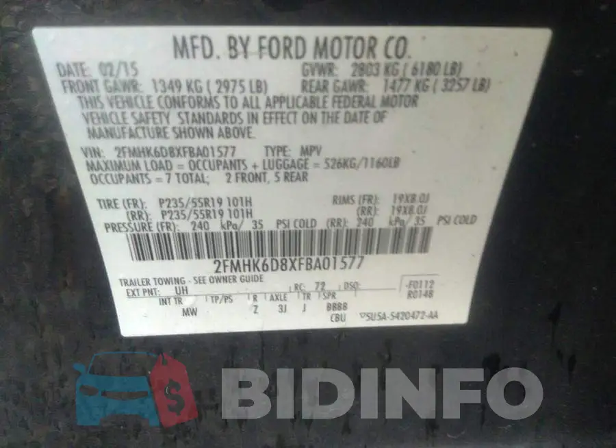 2FMHK6D8XFBA01577 Photo# 9