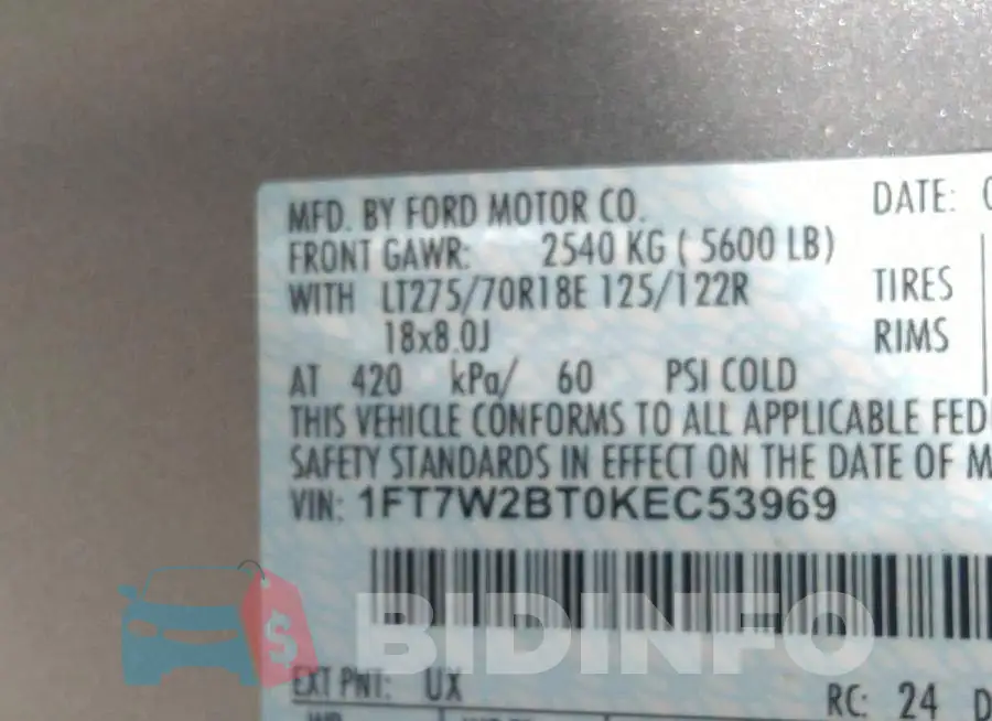 1FT7W2BT0KEC53969 Photo# 9