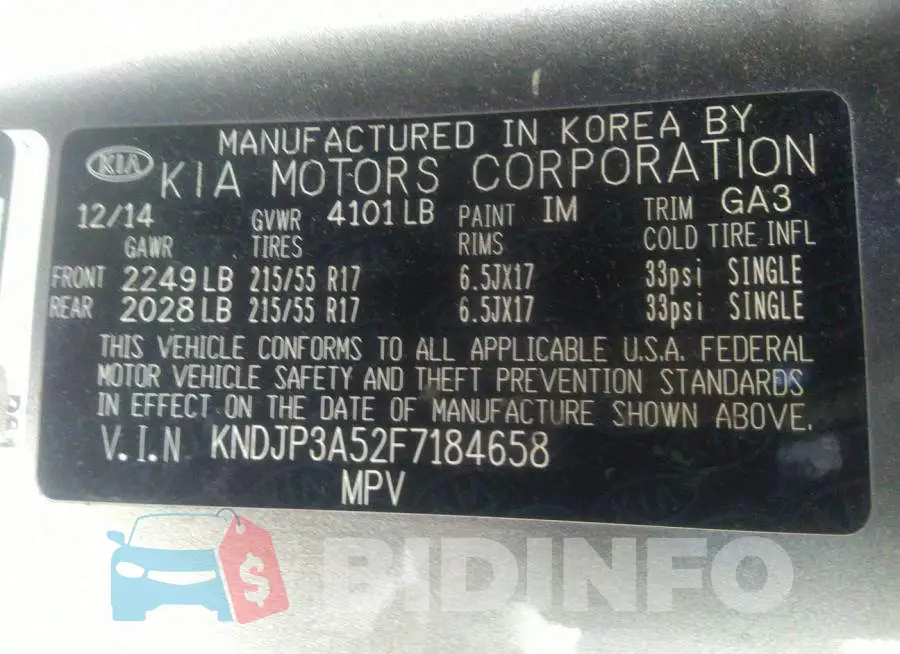 KNDJP3A52F7184658 Photo# 9