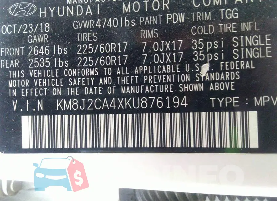 KM8J2CA4XKU876194 Photo# 9