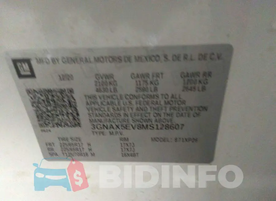 3GNAX5EV8MS128607 Photo# 9