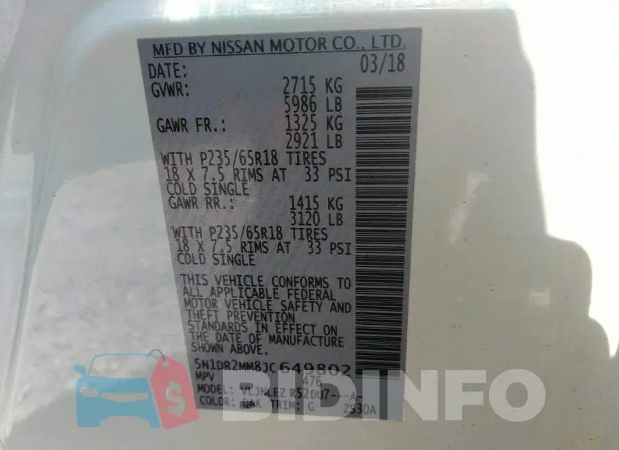 5N1DR2MM8JC649802 Photo# 9