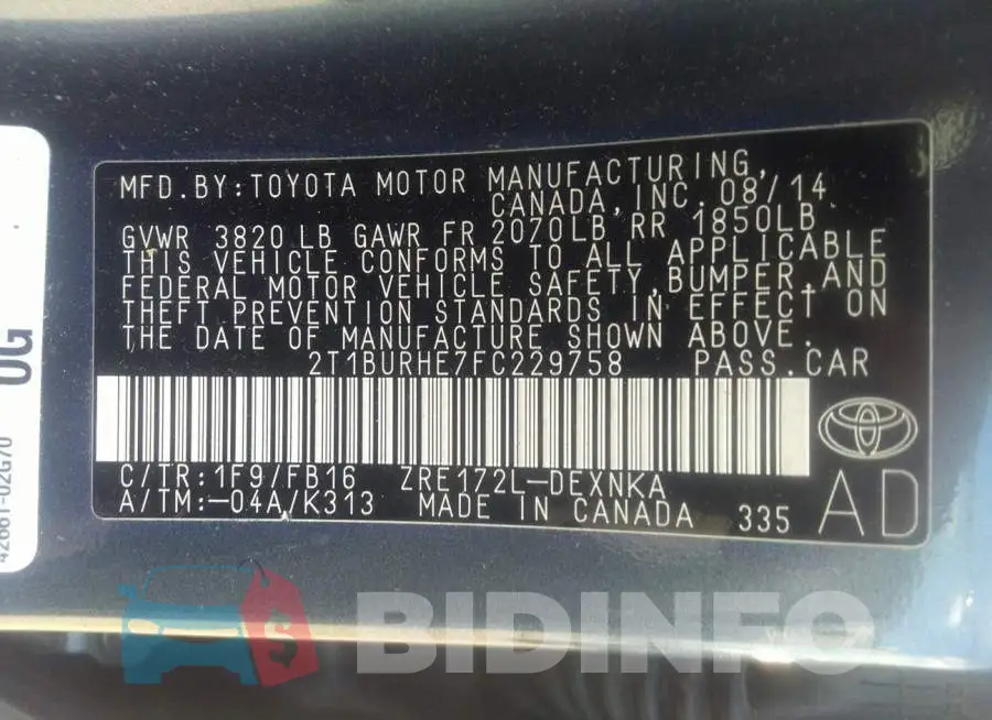 2T1BURHE7FC229758 Photo# 9