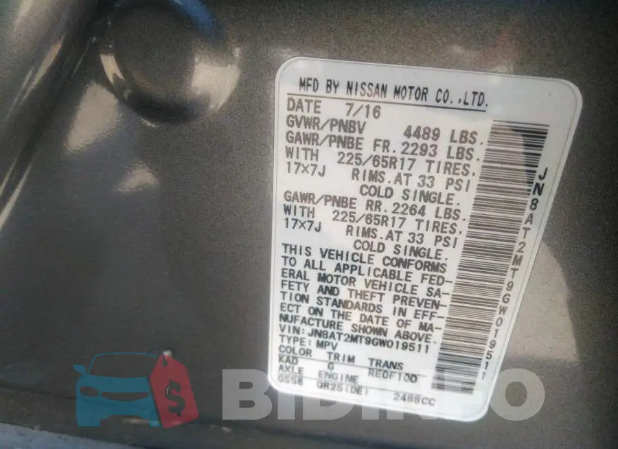 JN8AT2MT9GW019511 Photo# 9
