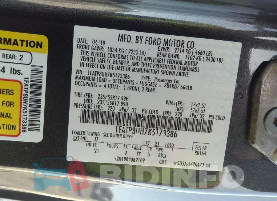 1FATP8UH7K5173386 Photo# 9