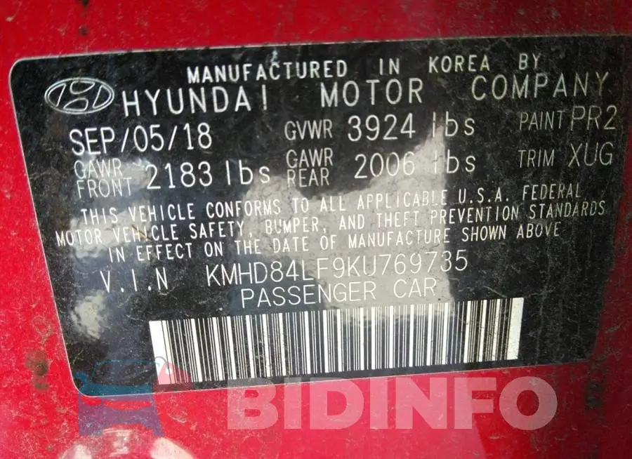 KMHD84LF9KU769735 Photo# 9