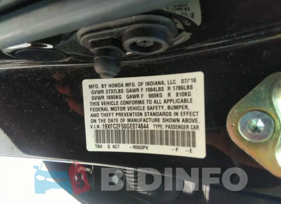 19XFC2F50GE074844 Photo# 9