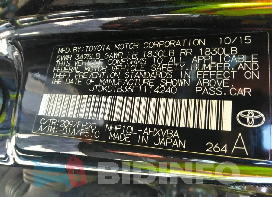 JTDKDTB36F1114240 Photo# 9