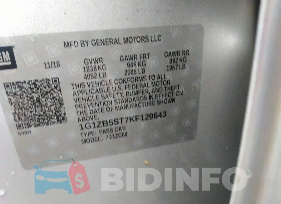 1G1ZB5ST7KF129643 Photo# 9