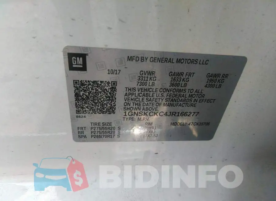1GNSKCKC4JR166277 Photo# 9