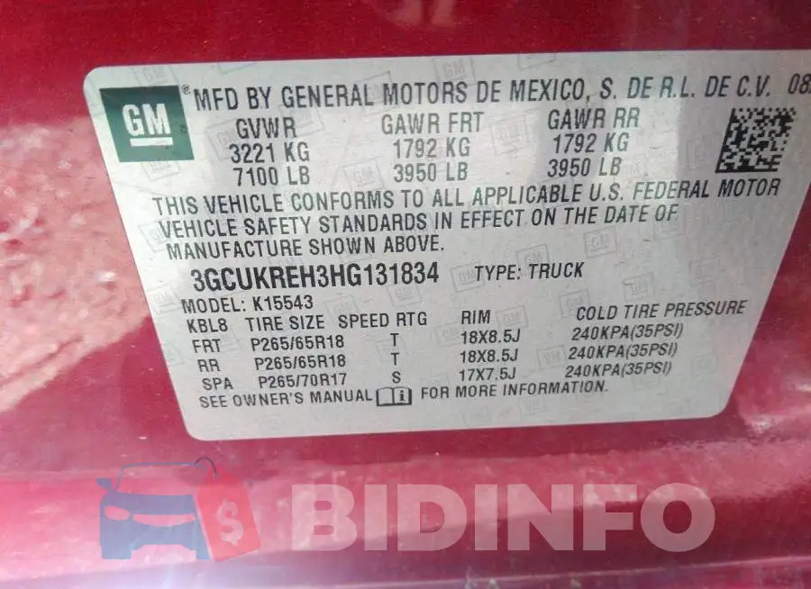 3GCUKREH3HG131834 Photo# 9