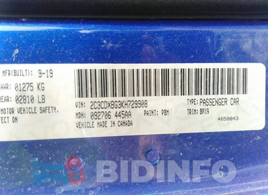 2C3CDXBG3KH729908 Photo# 9