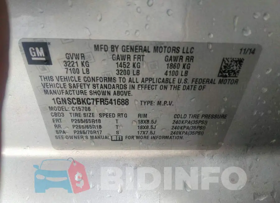 1GNSCBKC7FR541688 Photo# 9