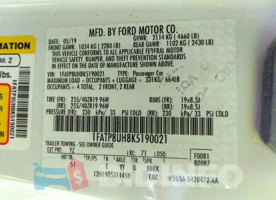 1FATP8UH8K5190021 Photo# 9