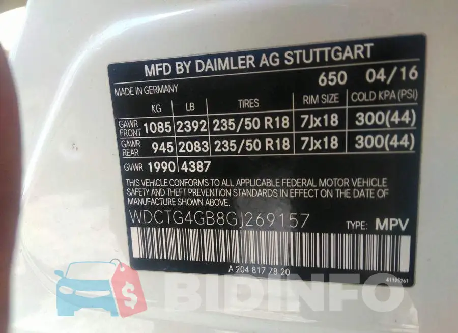 WDCTG4GB8GJ269157 Photo# 9
