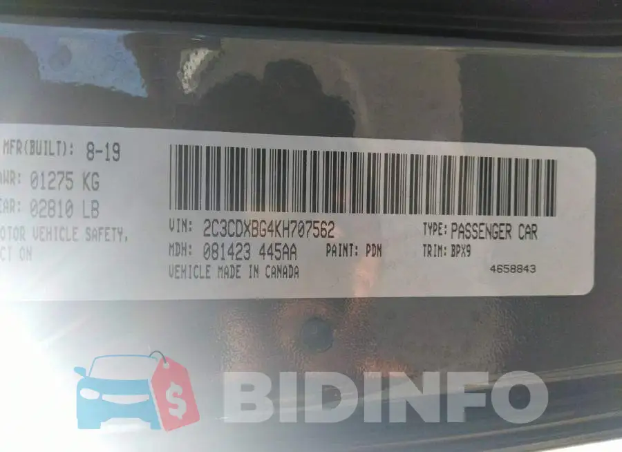 2C3CDXBG4KH707562 Photo# 9