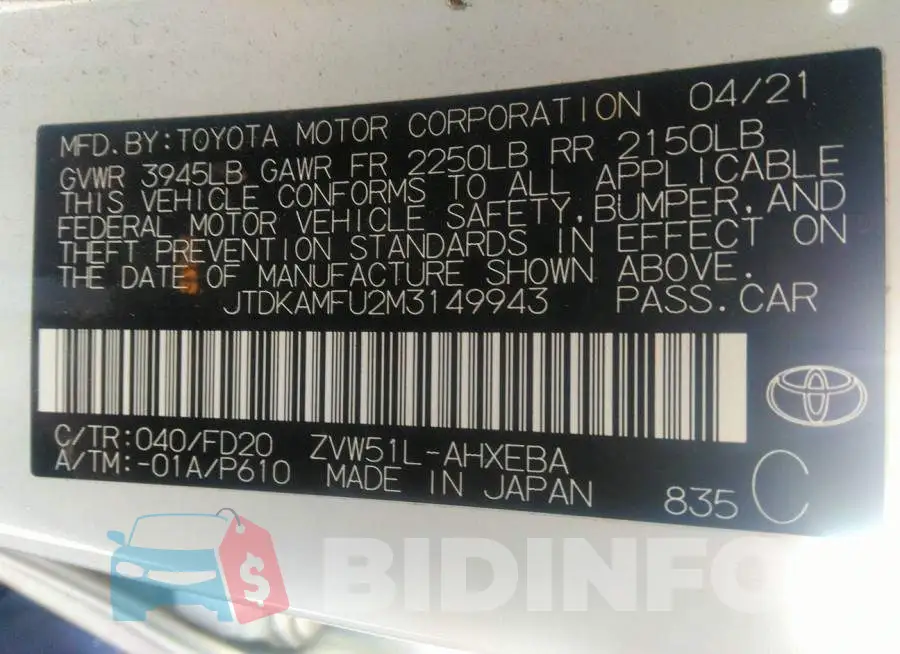 JTDKAMFU2M3149943 Photo# 9