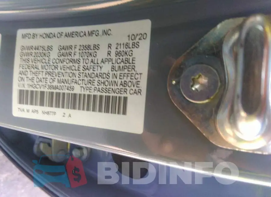 1HGCV1F36MA007459 Photo# 9