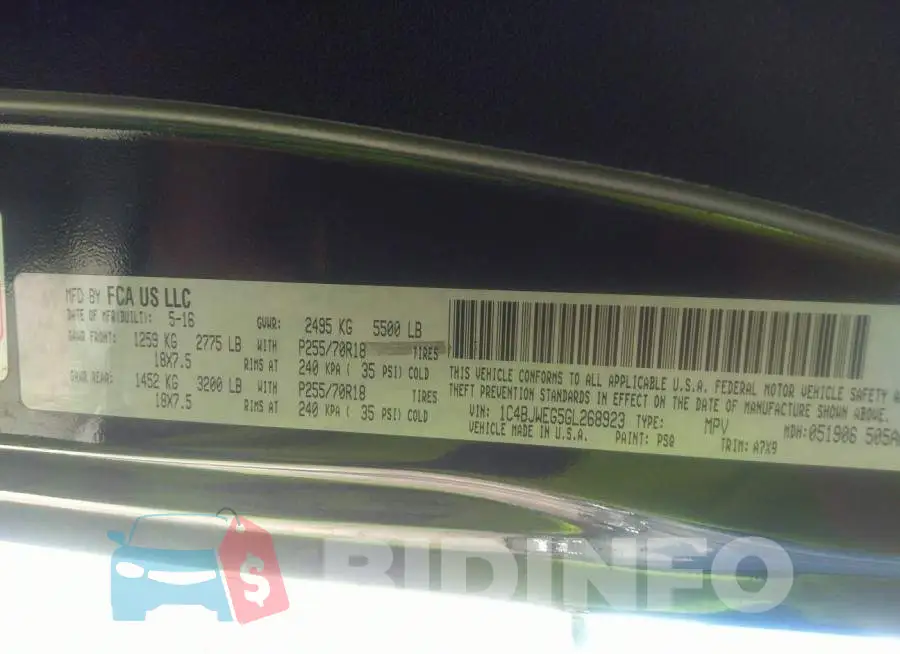 1C4BJWEG5GL268923 Photo# 9