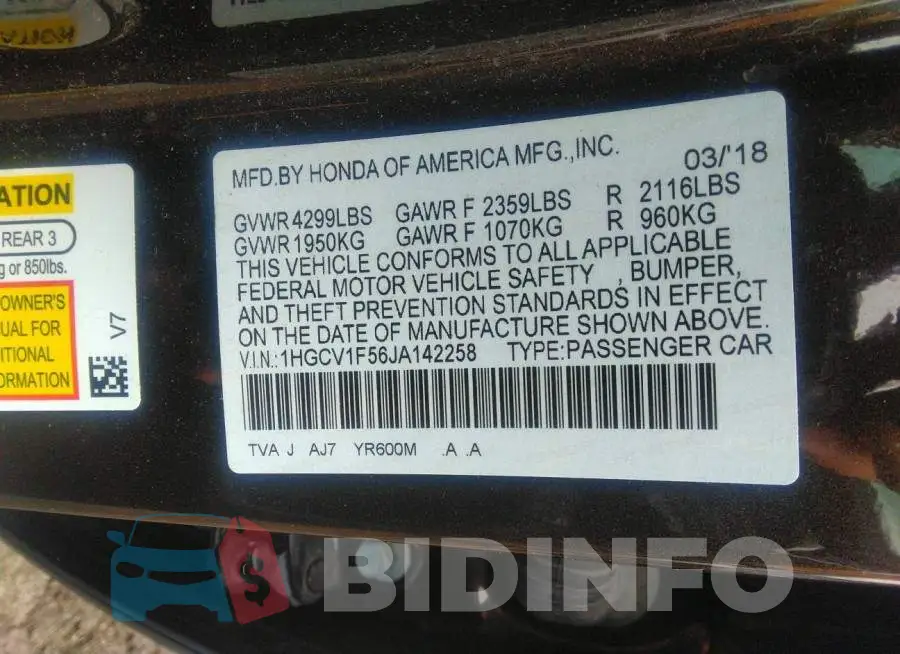 1HGCV1F56JA142258 Photo# 9