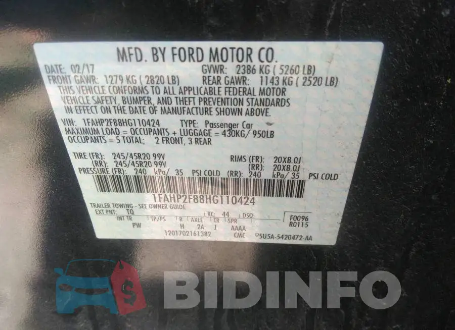 1FAHP2F88HG110424 Photo# 9