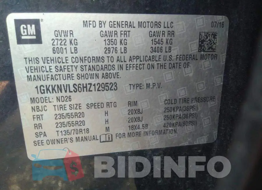 1GKKNVLS6HZ129523 Photo# 9
