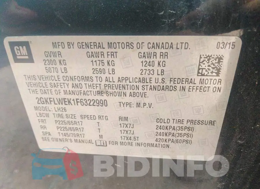 2GKFLWEK1F6322990 Photo# 9