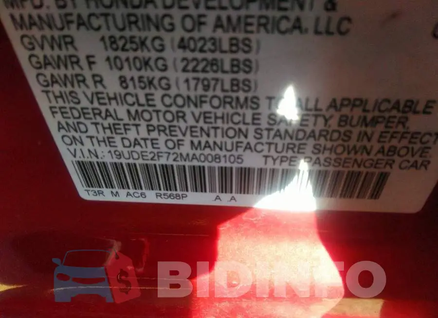 19UDE2F72MA008105 Photo# 9