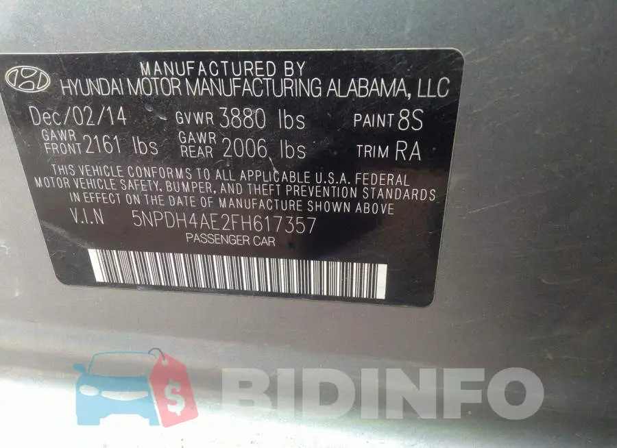 5NPDH4AE2FH617357 Photo# 9