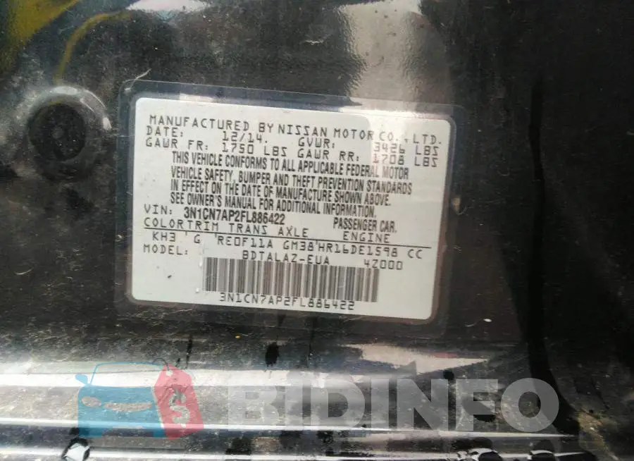 3N1CN7AP2FL886422 Photo# 9