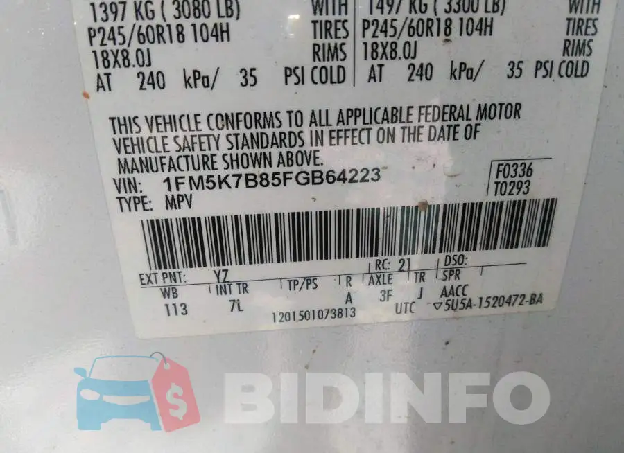 1FM5K7B85FGB64223 Photo# 9