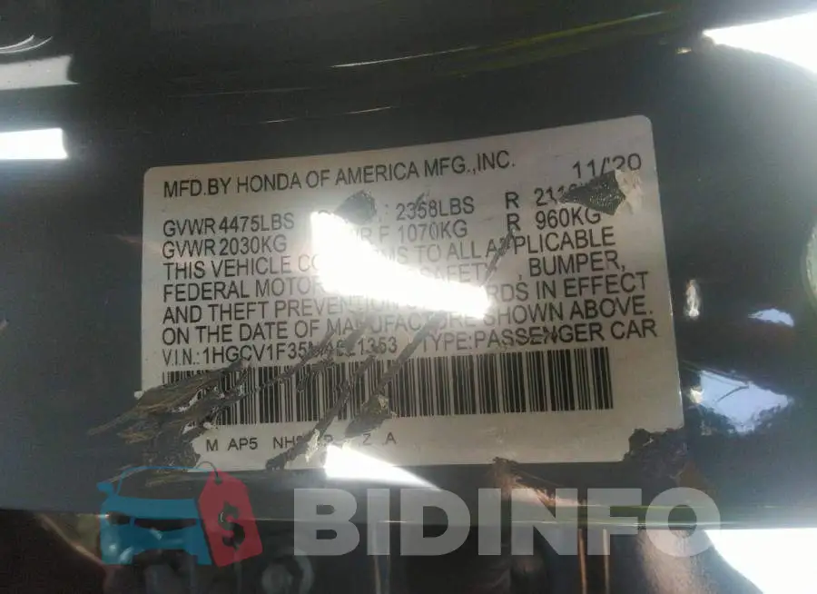 1HGCV1F35MA021353 Photo# 9