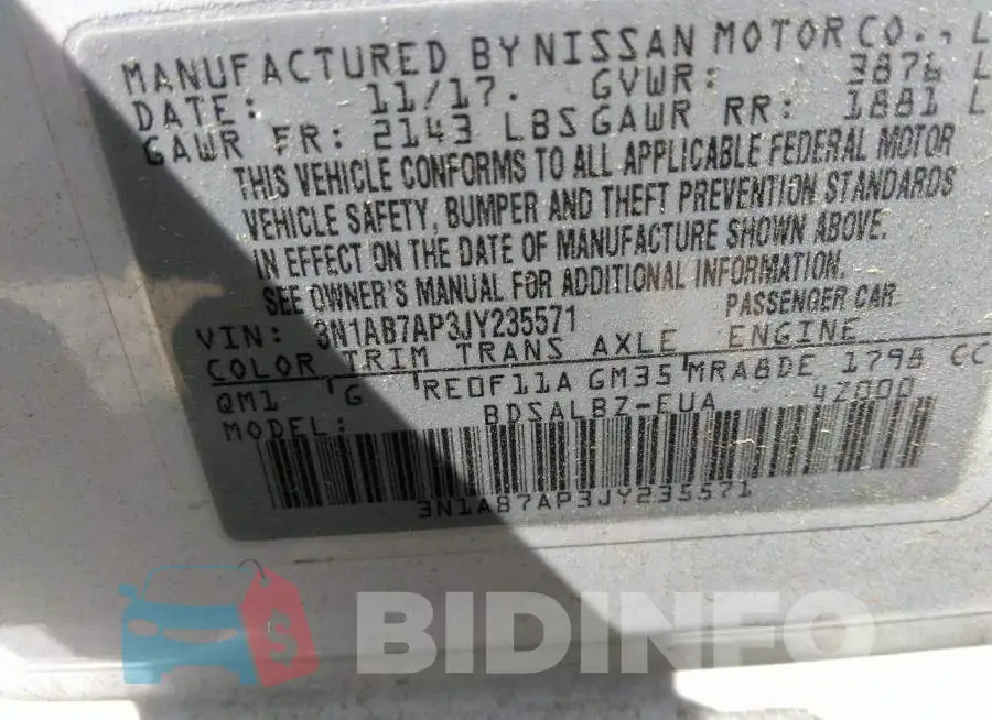 3N1AB7AP3JY235571 Photo# 9