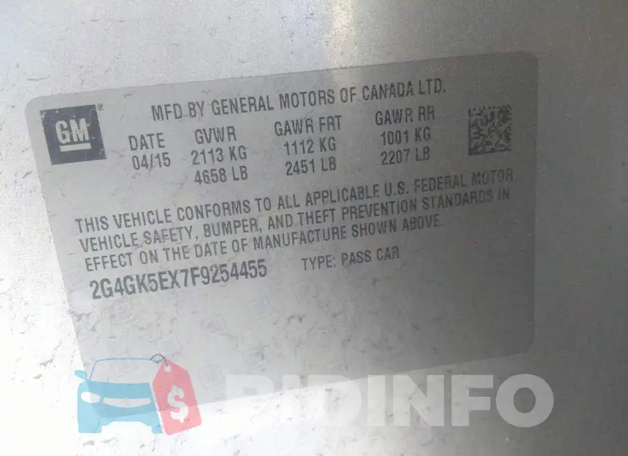2G4GK5EX7F9254455 Photo# 9