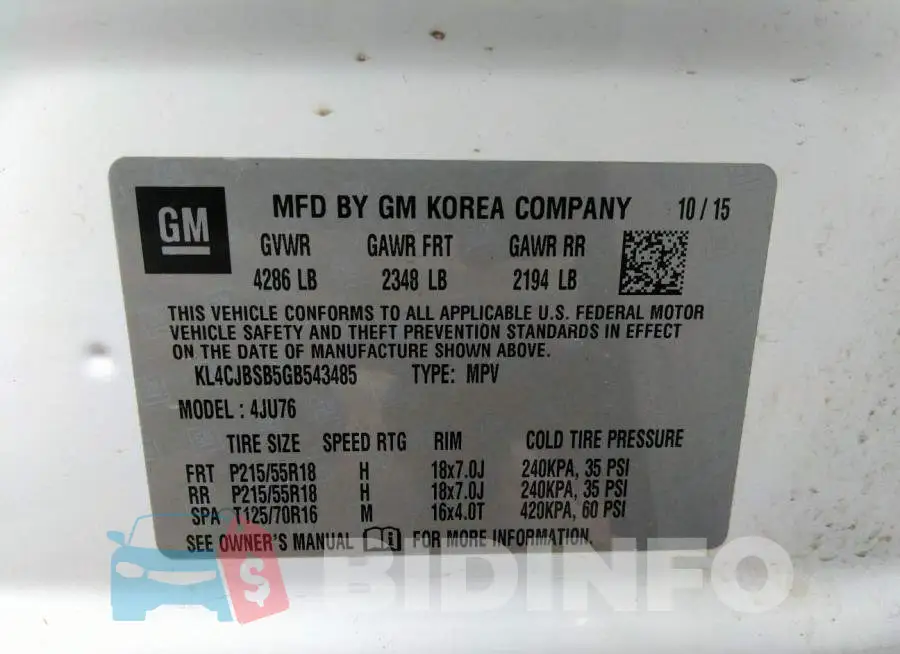 KL4CJBSB5GB543485 Photo# 9