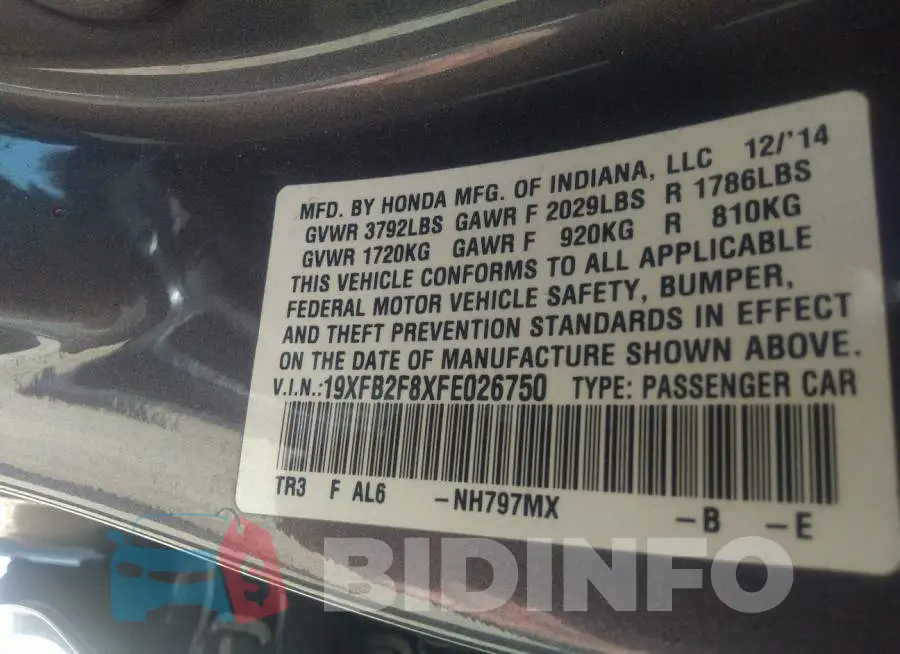 19XFB2F8XFE026750 Photo# 9