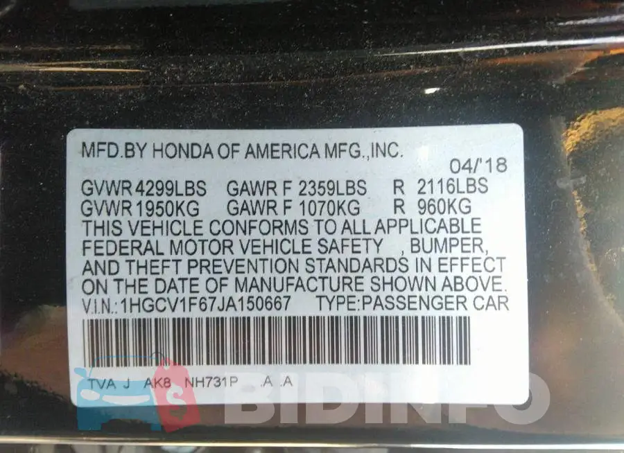 1HGCV1F67JA150667 Photo# 9