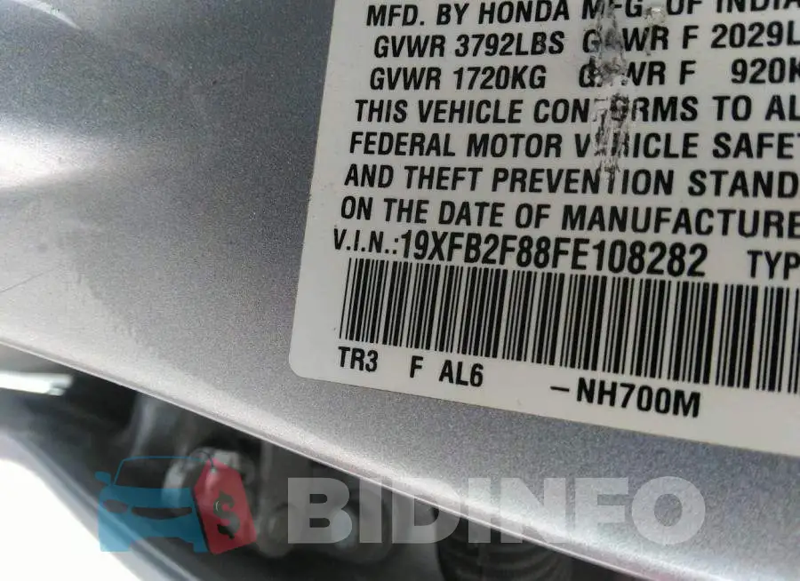 19XFB2F88FE108282 Photo# 9