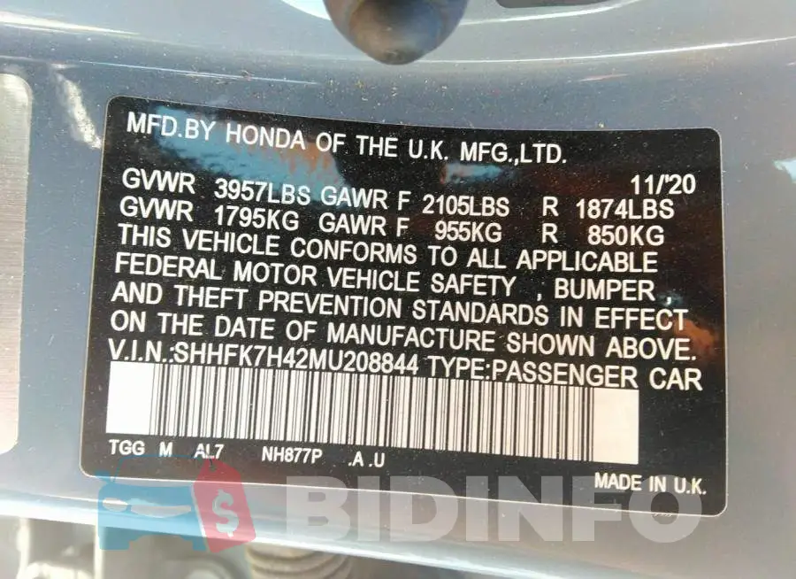 SHHFK7H42MU208844 Photo# 9